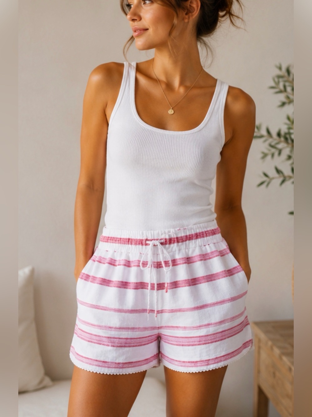 Ralph Lauren Pink Red Stripe Coastal Lounge Shorts Soft Resort Pull On XL